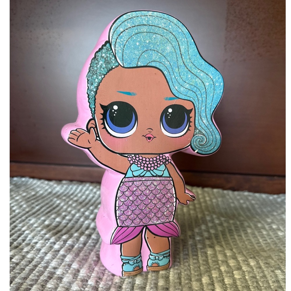 MGA LOL Surprise Merbaby Mermaid Ceramic Coin Piggy Bank Pink Glitter Blue Hair
